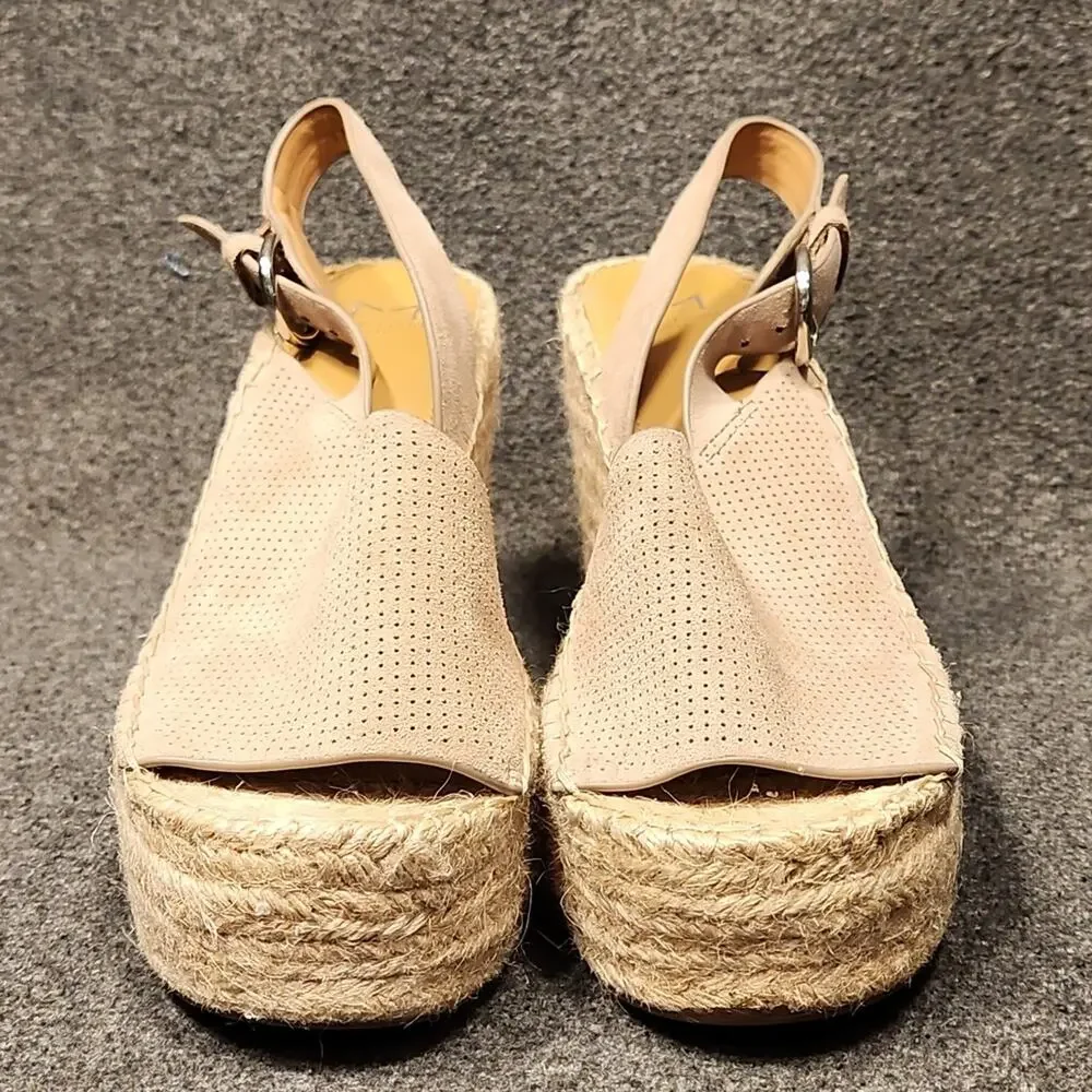 MARC FISHER ANDELA Tan Suede Leather Platform Espadrille Sandal Womens 9M FLAWED